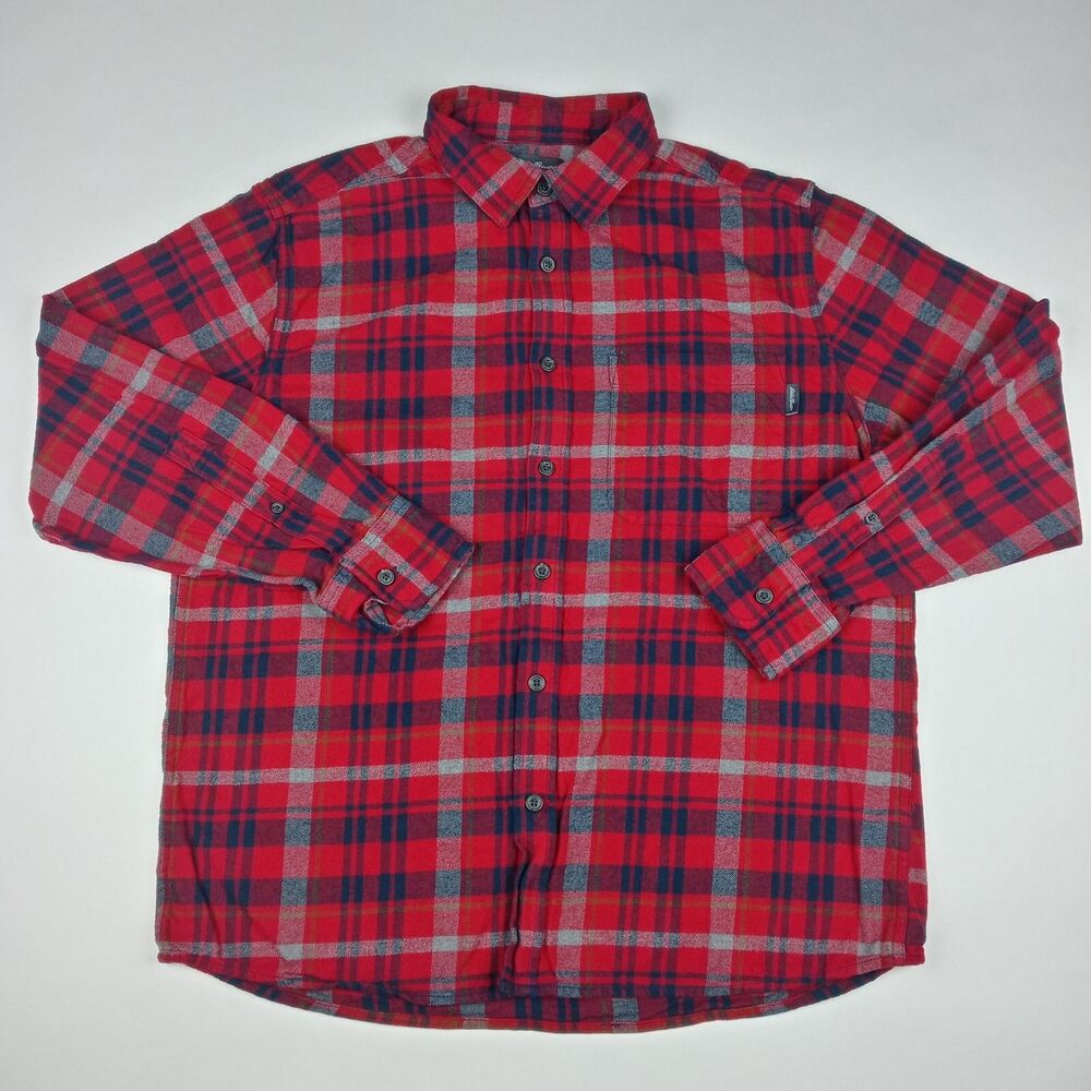 EDDIE BAUER Long Sleeve Button Up Flannel Shirt Plaid Men's Size Large Red